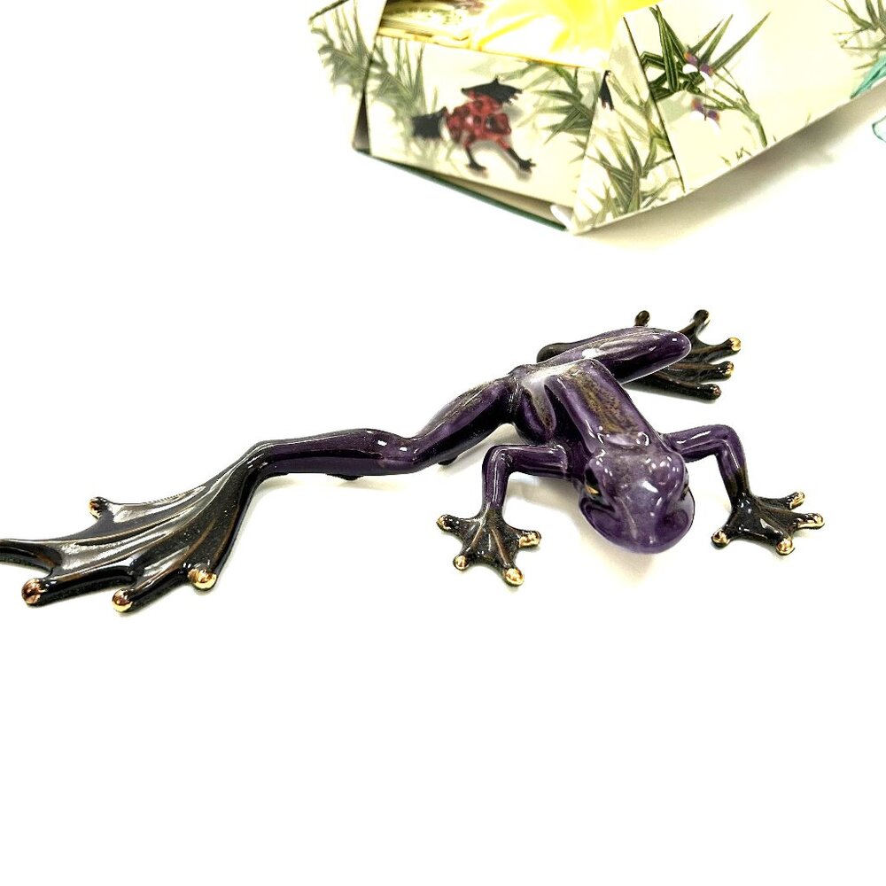 Pavone Purple Frog Porcelain Figurine Gold tone Toes Detail